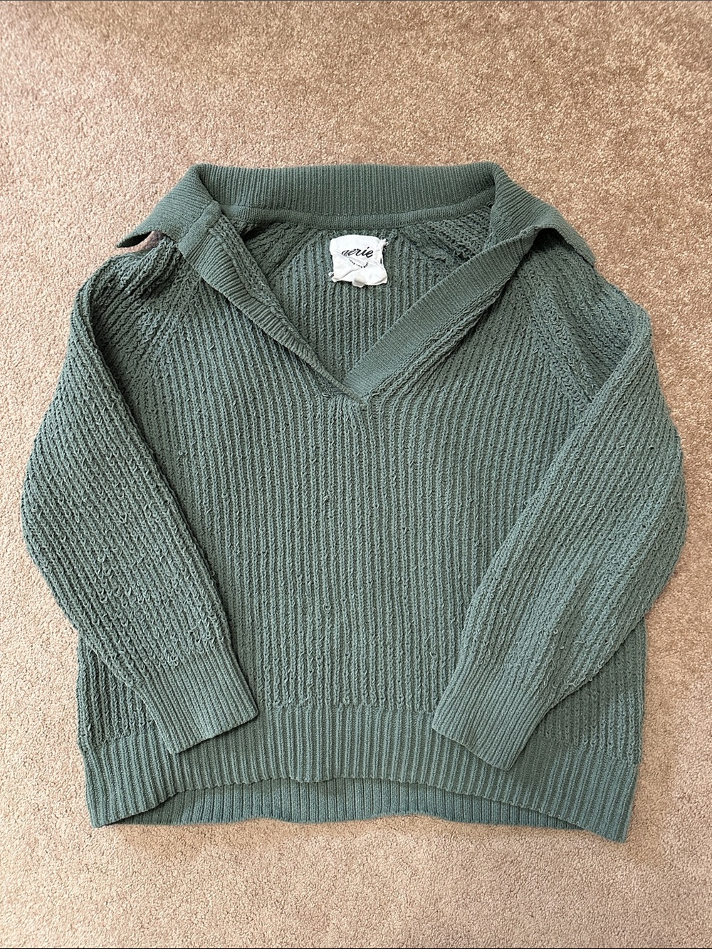 aerie Olive Green V-Neck Knit Sweater